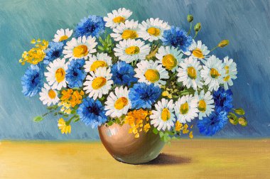 Buket bahar çiçek, Natürmort Yağlıboya Resim
