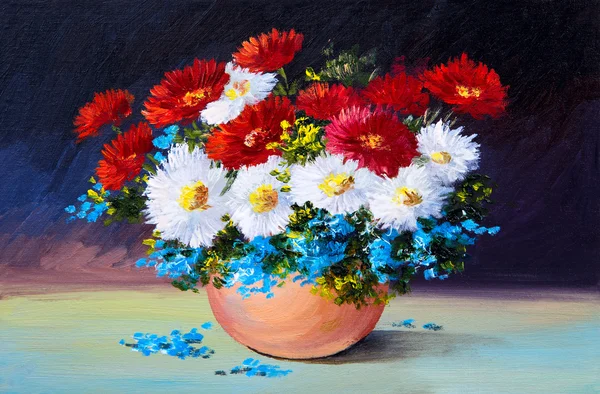 Bouquet di fiori primaverili, pittura ad olio nature morte — Foto Stock