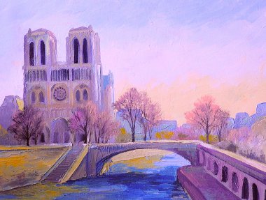 Notre Dame De Paris, renkli yağlı boya, soyut bak