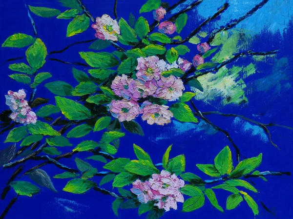 Pintura a óleo de flores da primavera sobre tela, obra de arte — Fotografia de Stock