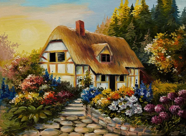 Oil painting of fairy house, art work — Stock Photo, Image