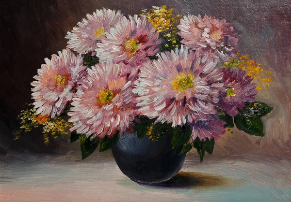 Oil painting on canvas - still life flowers on the table, art wo — Stock Photo, Image