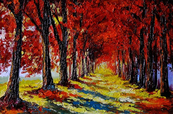 Pittura ad olio colorato foresta autunnale, opere d'arte — Foto Stock