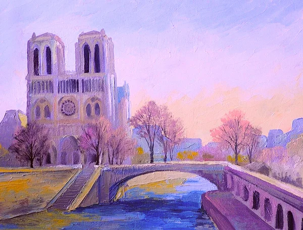 Notre Dame De Paris, colorful oil painting, abstract impressioni — Stock Photo, Image