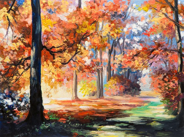 Pintura al óleo paisaje - bosque de otoño colorido — Foto de Stock