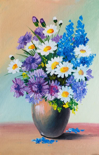 油絵静物画、花の花束 — ストック写真