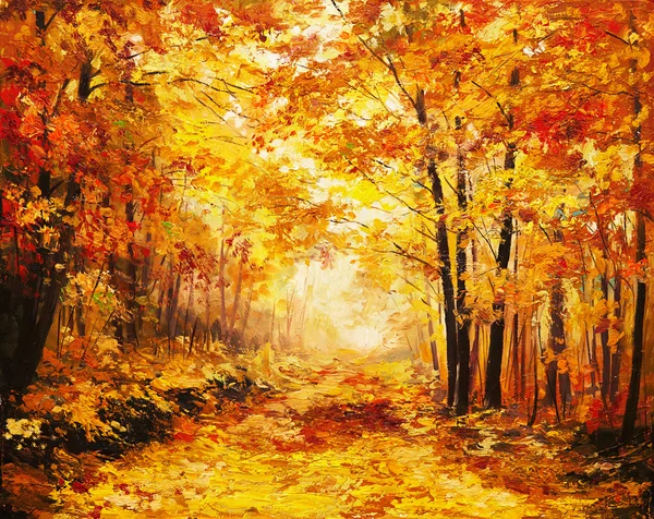 Paisagem de pintura a óleo - floresta de outono colorido — Fotografia de Stock
