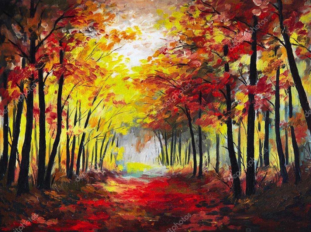 Oil painting landscape colorful autumn forest — Stock Photo © Max5799