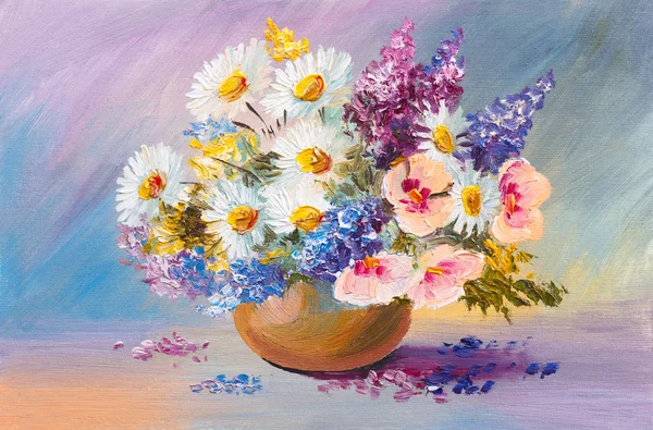 Bouquet of summer flowers, still life oil painting — Stock Photo, Image