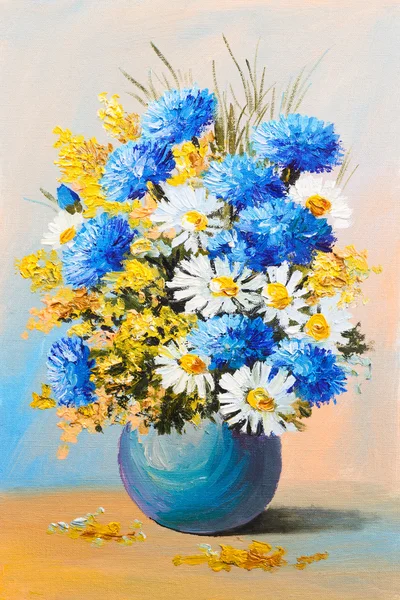 Boeket van zomerbloemen, stilleven olieverfschilderij — Stockfoto