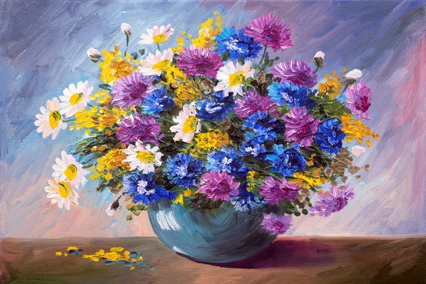 Pittura ad olio bouquet di fiori di campo — Foto Stock