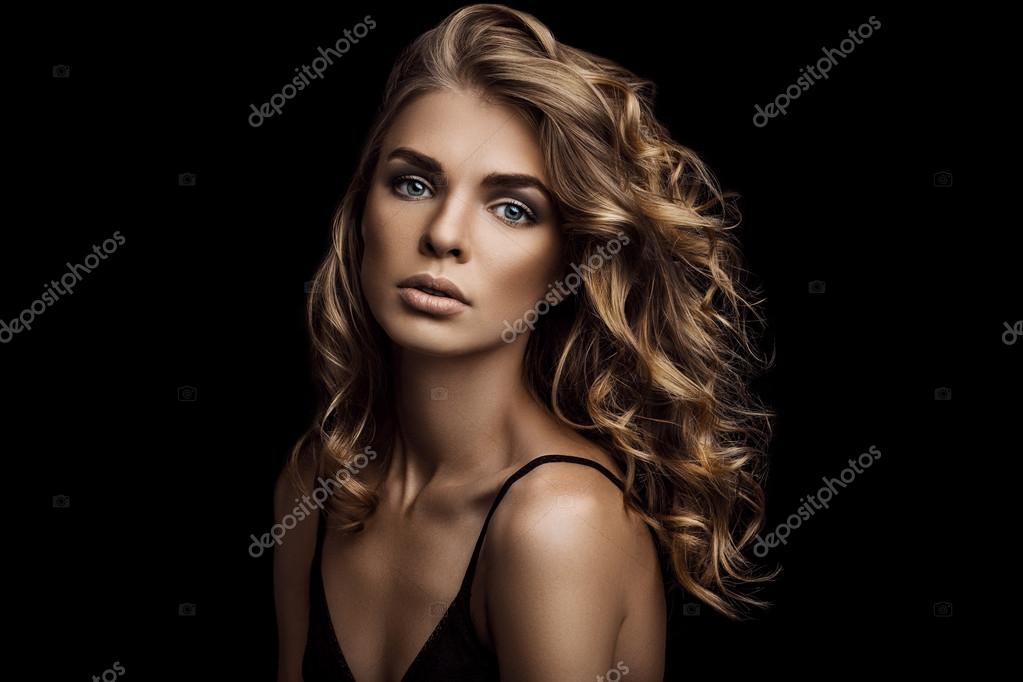 Vogue Style Close Up Portrait Of Beautiful Woman With Long Curly
