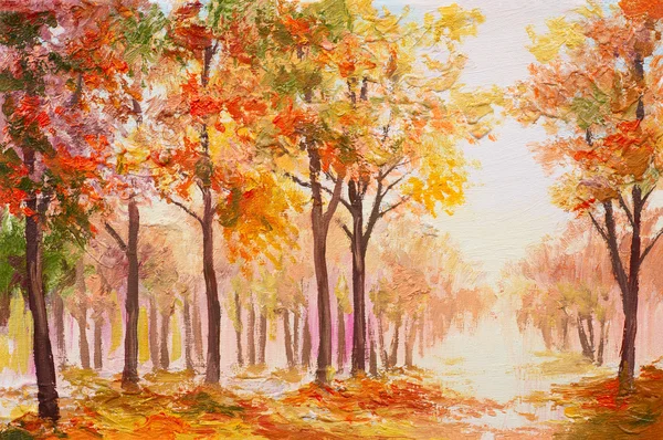 Oil painting landscape - colorful autumn forest — Stock Photo, Image