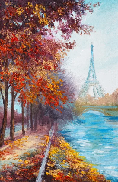 Lukisan minyak Menara Eiffel, Perancis, lanskap musim gugur Stok Lukisan  