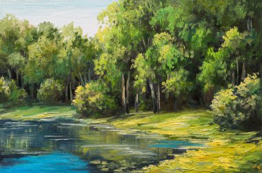 Yağlı boya peyzaj - lake Forest, yaz günü