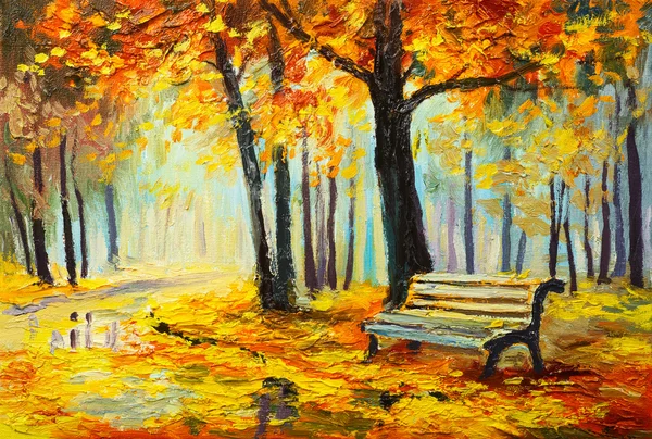 Pintura al óleo paisaje - bosque de otoño colorido — Foto de Stock