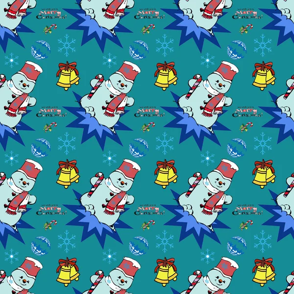 Christmas Pattern Snowman Blue Background — Stock Photo, Image