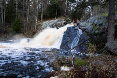 Sonbahar güzel şelale, Karelia 'da yer alır..