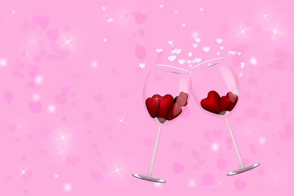 Ρομαντικές διακοπές Φεβρουαρίου. Κομψό σχέδιο πρόσκλησης ημερομηνία. Ρεαλιστική βουτιά των ποτηριών κρασιού με κόκκινο κρασί. — Φωτογραφία Αρχείου