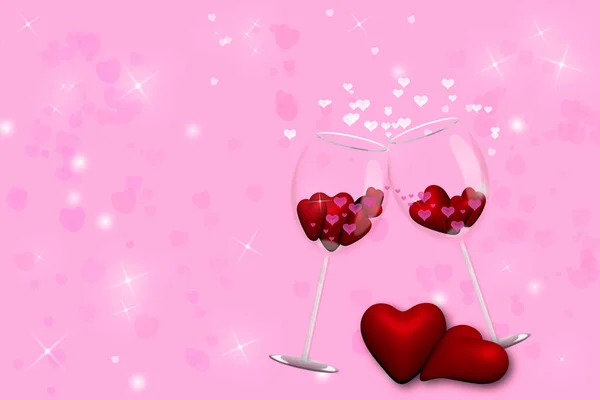 Δύο ποτήρια με καρδιές σε ροζ φόντο. — Φωτογραφία Αρχείου
