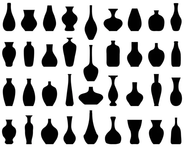 Black Silhouettes Flower Vases White Background — Stock Vector