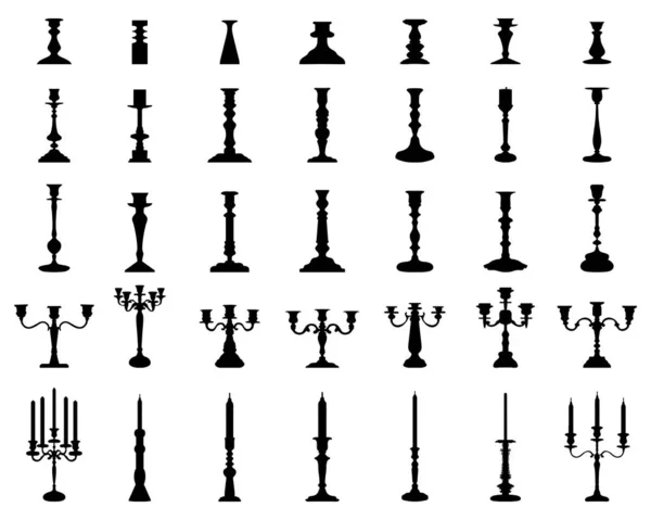 Black Silhouettes Candlesticks White Background — Stock Vector