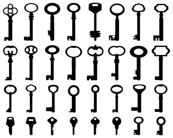 Set Black Silhouettes Door Keys White Background — Stock Vector