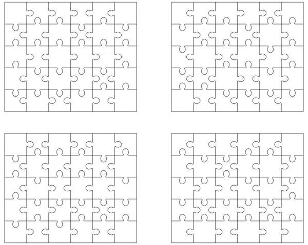 Illustrazione Quattro Diversi Puzzle Bianchi Pezzi Separati — Vettoriale Stock