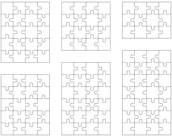 Illustratie Van Zes Verschillende Witte Puzzels Verschillende Stukjes — Stockvector