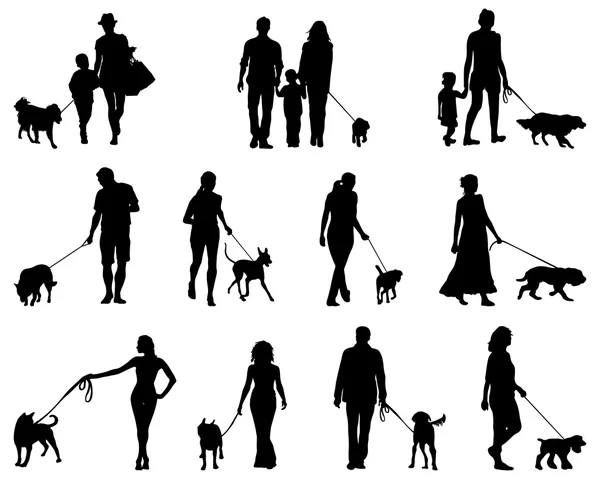 Personnes et chiens — Image vectorielle