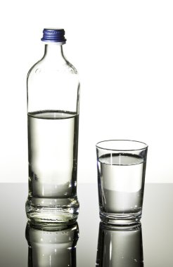 şişe ve bardak su ile