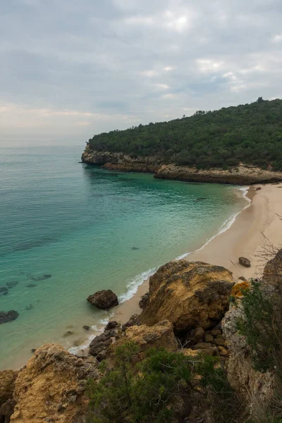 Paradis Idyliska Coelhos Stranden Med Turkost Vatten Arrabida Park Portugal — Stockfoto