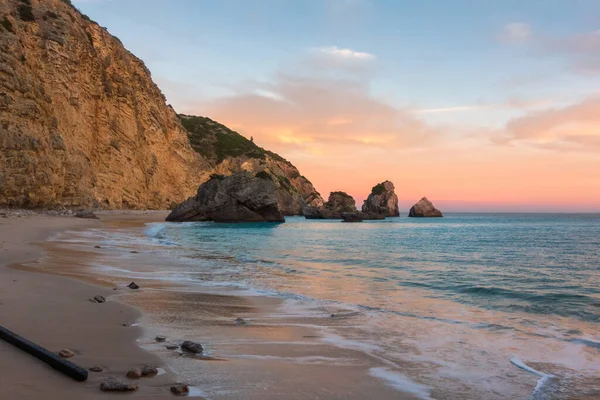 Ribeiro Cavalo Paradisstrand Arrabida Naturpark Sesimbra Vid Solnedgången Portugal — Stockfoto