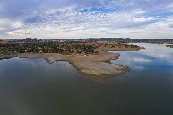 Portekiz Terena Daki Bir Baraj Gölü Rezervuar Arazisinin Insansız Hava — Stok fotoğraf