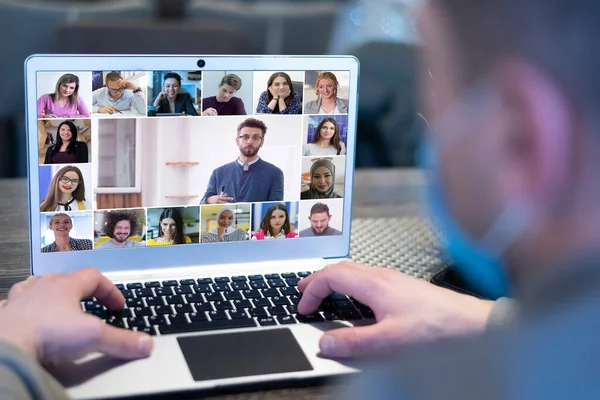 Fjärrundervisning Online Digital Videokonferens Chatt Med Student Och Klass Grupp — Stockfoto