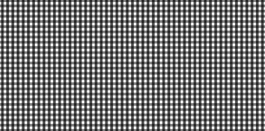 Ekose, kıyafet, gömlek, elbise, kağıt, yatak, battaniye, yorgan ve diğer tekstil ürünleri için eşkenar dörtgen / kare desenli yatay siyah ve beyaz Gingham deseni. Vektör illüstrasyonu