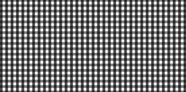 Ekose, kıyafet, gömlek, elbise, kağıt, yatak, battaniye, yorgan ve diğer tekstil ürünleri için eşkenar dörtgen / kare desenli yatay siyah ve beyaz Gingham deseni. Vektör illüstrasyonu