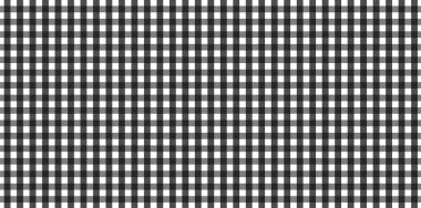 Ekose, kıyafet, gömlek, elbise, kağıt, yatak, battaniye, yorgan ve diğer tekstil ürünleri için eşkenar dörtgen / kare desenli yatay siyah ve beyaz Gingham deseni. Vektör illüstrasyonu