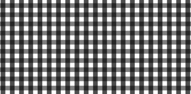 Ekose, kıyafet, gömlek, elbise, kağıt, yatak, battaniye, yorgan ve diğer tekstil ürünleri için eşkenar dörtgen / kare desenli yatay siyah ve beyaz Gingham deseni. Vektör illüstrasyonu
