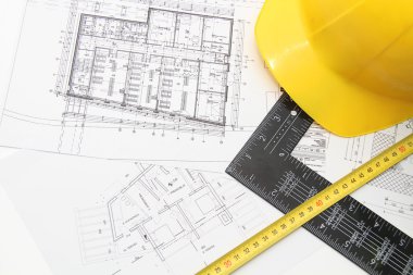 Kask ve inşaat çizimleri ve Binalar için Araçlar