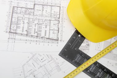 Kask ve inşaat çizimleri ve Binalar için Araçlar