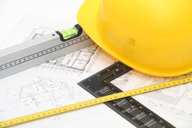 Kask ve inşaat çizimleri ve Binalar için Araçlar