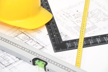 Kask ve inşaat çizimleri ve Binalar için Araçlar