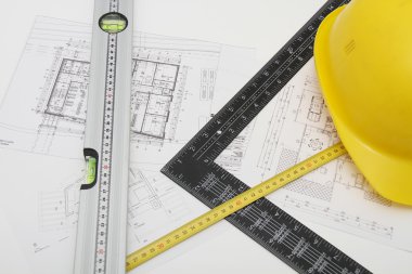Kask ve inşaat çizimleri ve Binalar için Araçlar