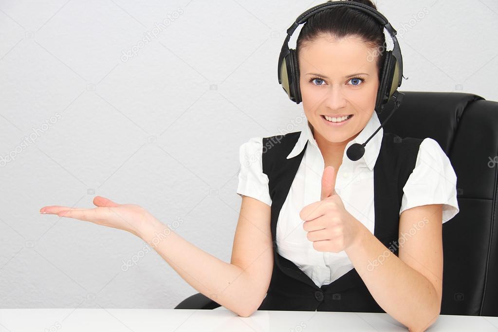 Female customer service representative with headset