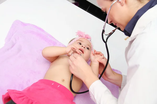 Young female child examined by woman doctor — Stock Photo, Image