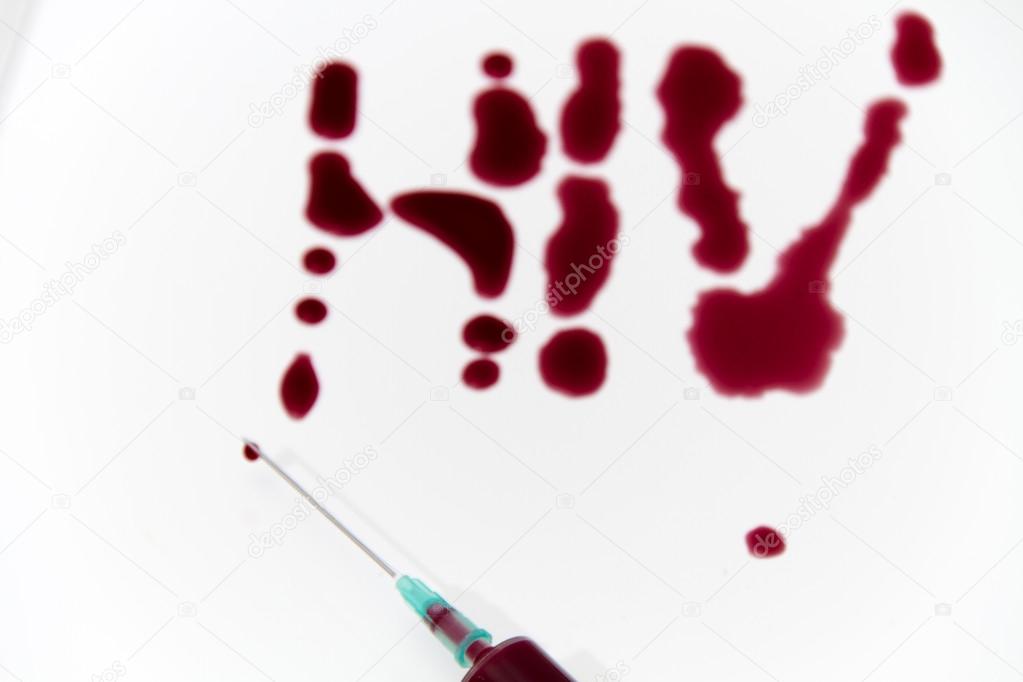 Syringe of Red Blood Test for research HIV AIDS Concept Idea — Stock