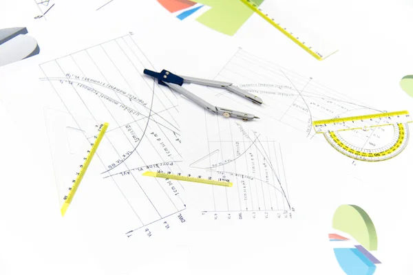 Drawing tools with compass — Stock Photo, Image