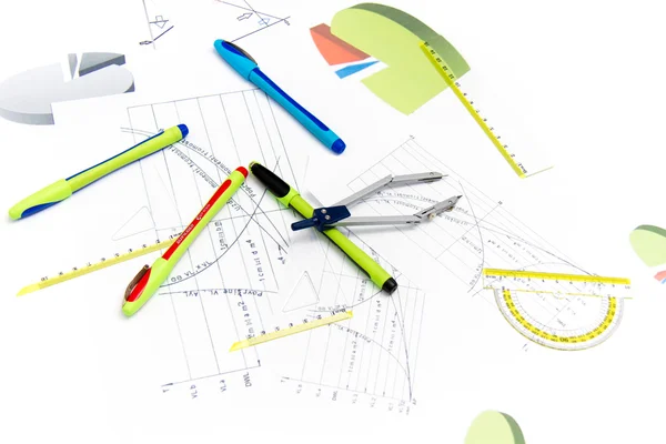 कंपास सह साधने रेखांकन — स्टॉक फोटो, इमेज