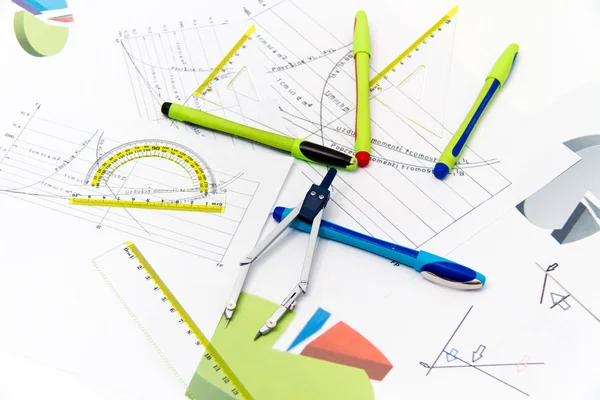 Drawing tools with compass — Stock Photo, Image